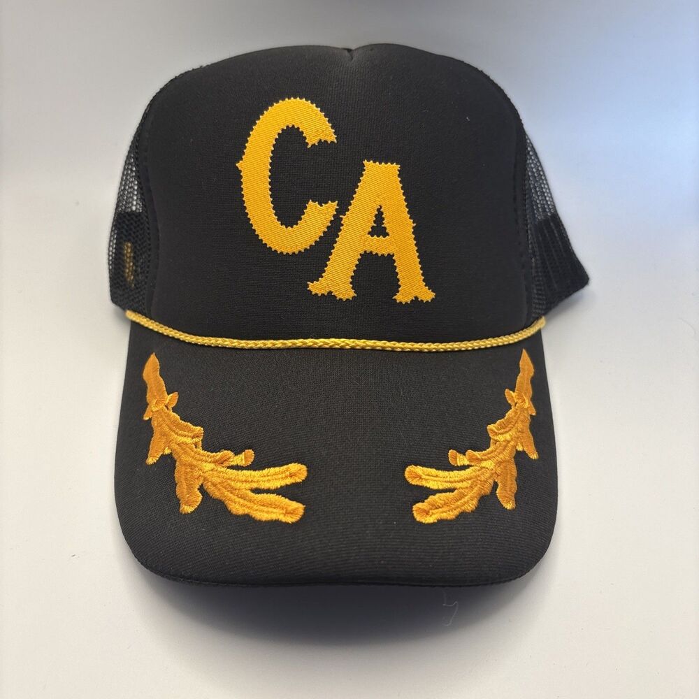 Otto CA California Trucker Hat Black Gold Foam Mesh Snapback Cap